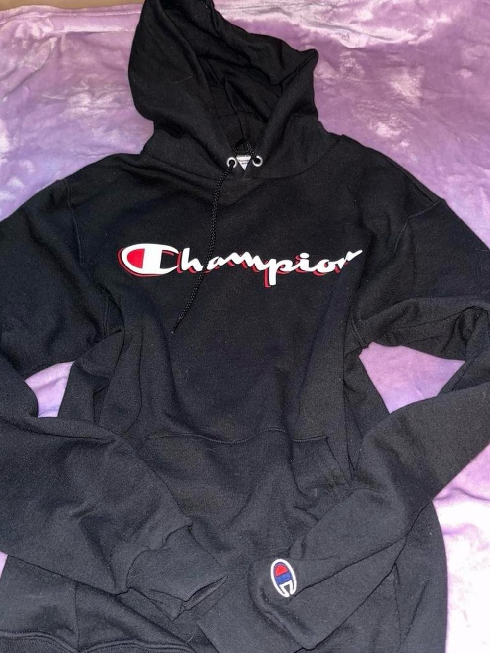 Champion Black Hoodie with Red & White Logo